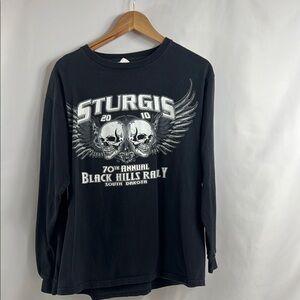 Sturgis‎ 2010 70th Anniversary Black Motorcycle Rally Skull & Wing Shirt Size L